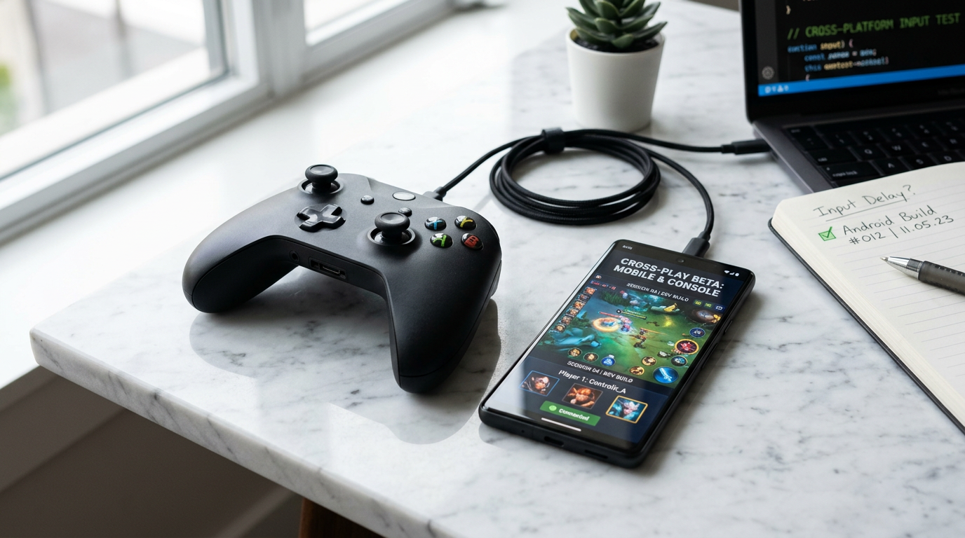Controller and phone on marble surface